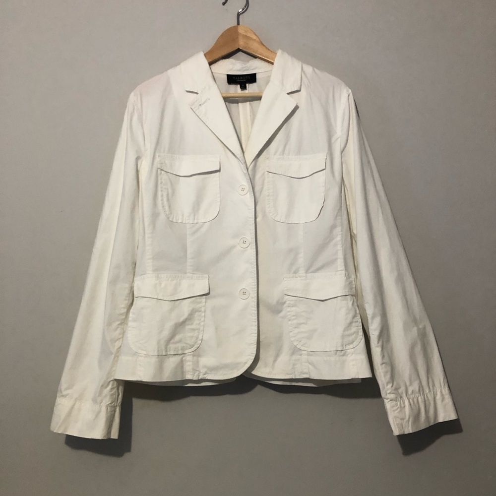 Talbots Classic White Lightweight Blazer Size 16 Women’s XL Jacket With Pockets